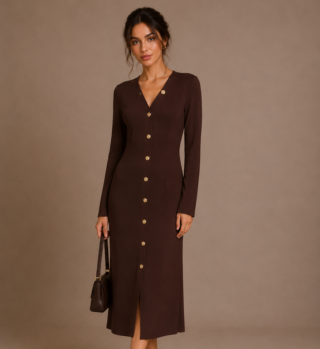 Buttoned Midi Dress