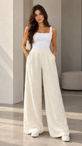 Textured Wide-Leg Pants
