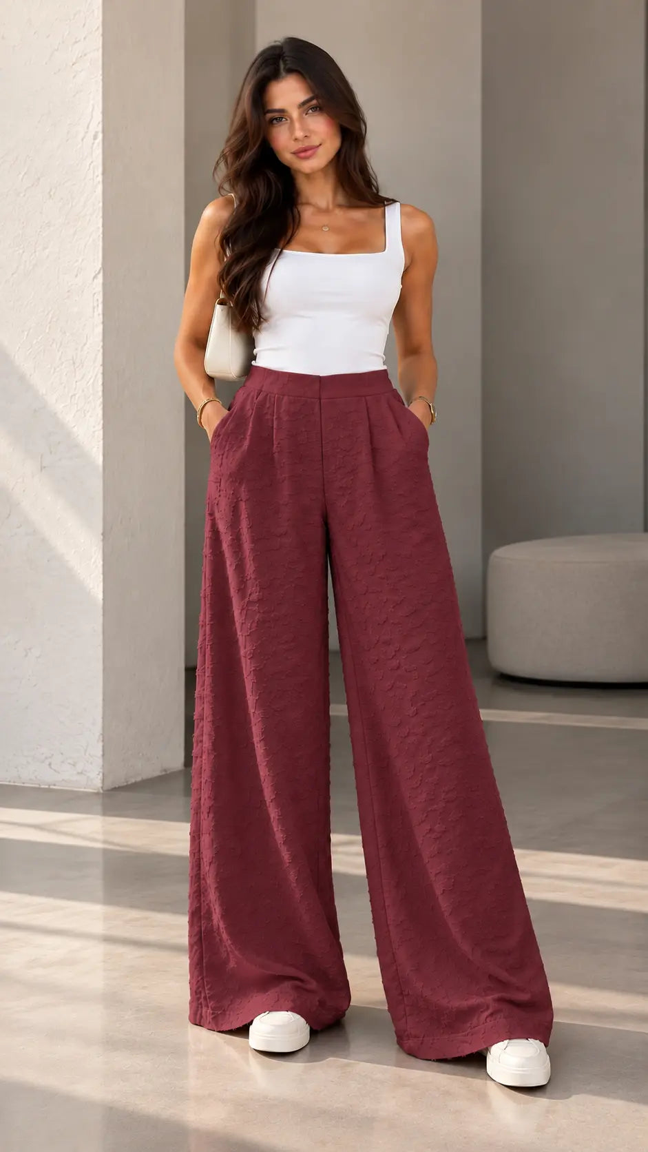Textured Wide-Leg Pants