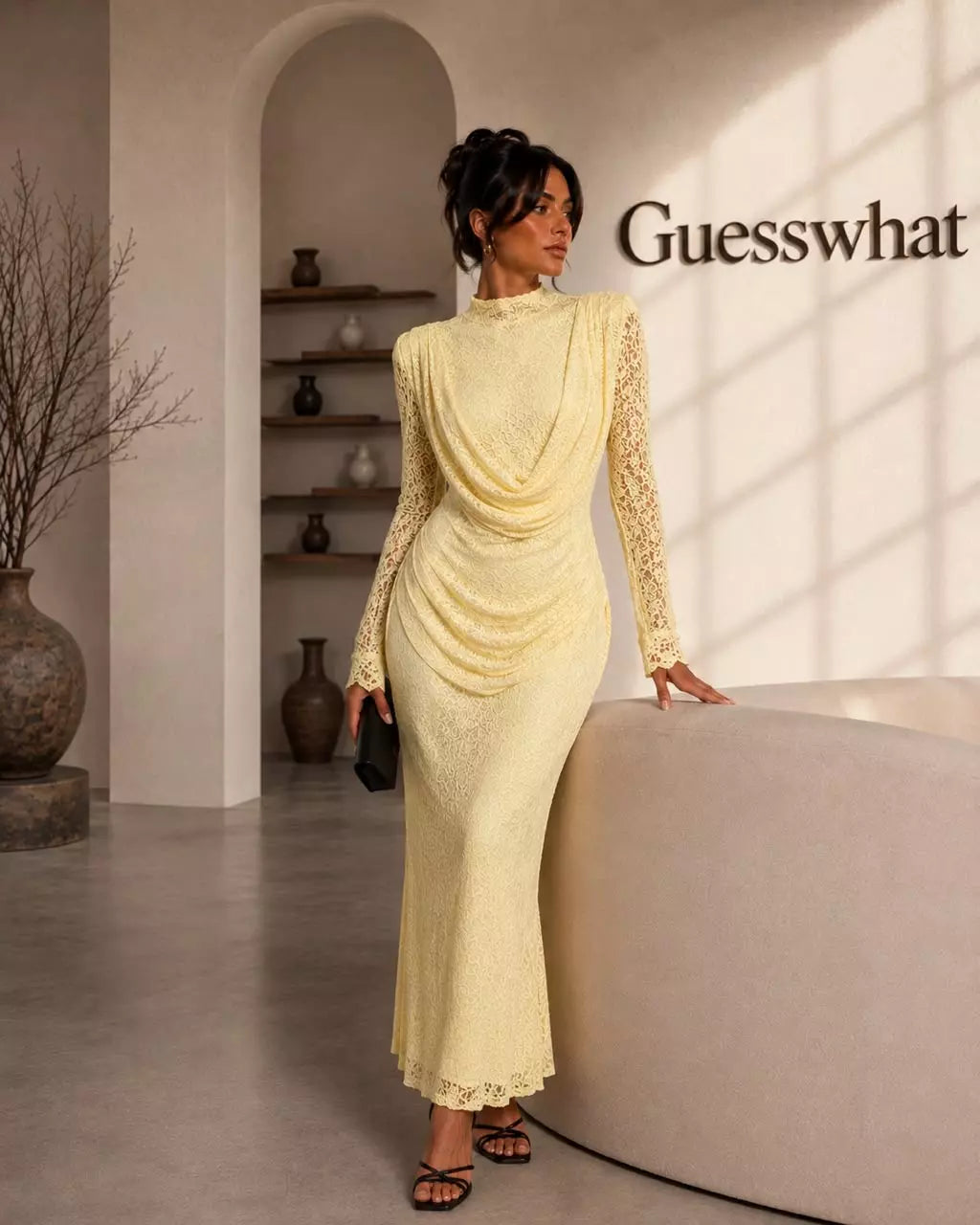 Ivory Lace Drape Maxi Dress